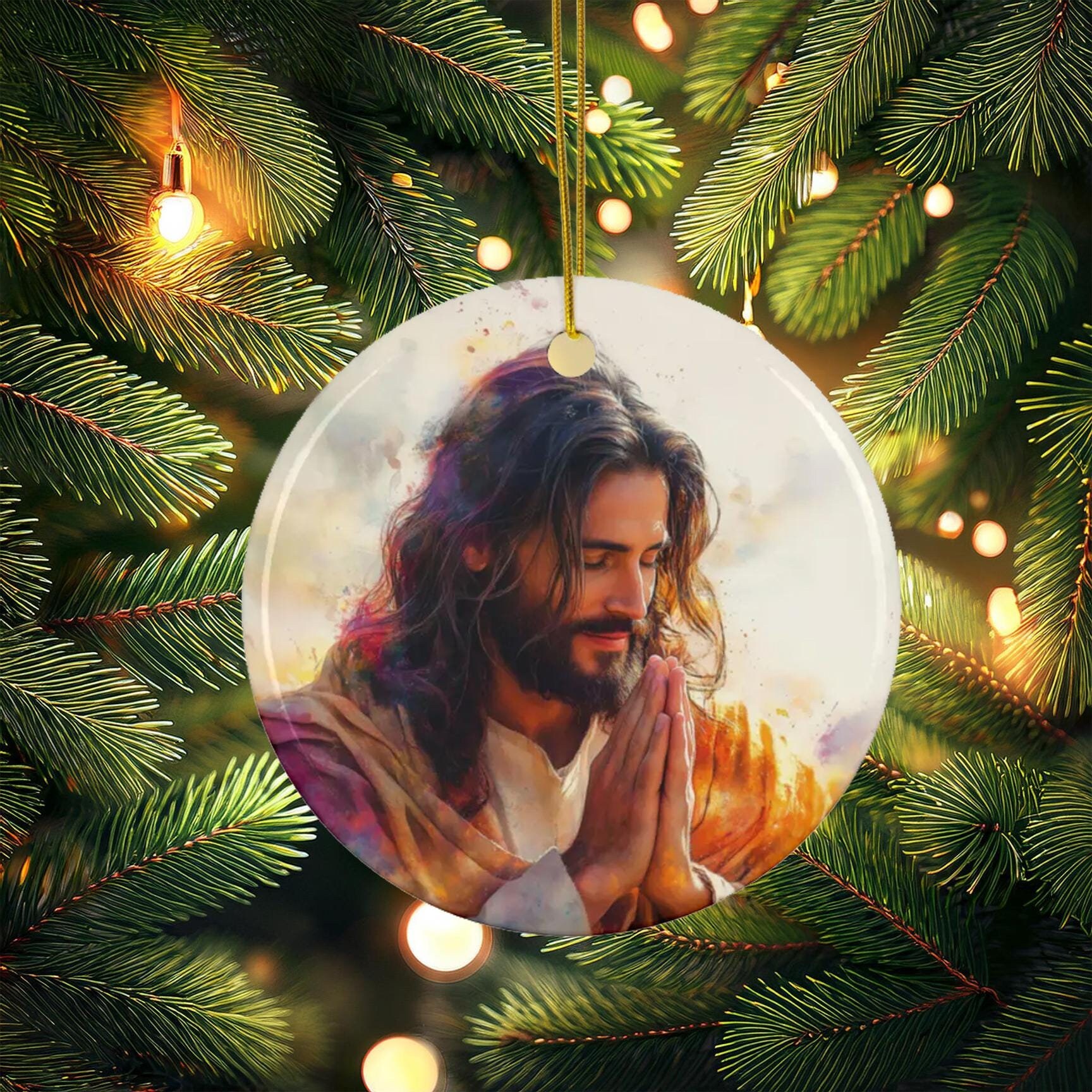 JESUS PRAYING for US Christmas Ornament Ceramic Jesus Christ Xmas Tree Ornament Jesus in Prayer Christian Christmas Gift Jesus Ornament Gift