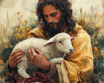 Jesus Holding Lamb Canvas Print: Christian Art, Inspirational Home Decor