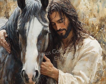 JESUS HORSE BLESSING Giclee Fine Art Print Christ and Horse Jesus Painting Christ Art Christian Horse Gift Jesus Art for Horse Lover Gift