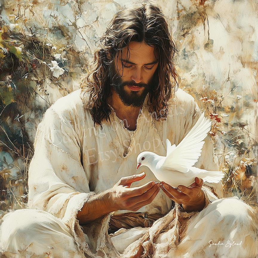 JESUS HOLDING a DOVE Canvas Print Christ Holding a White Dove of Peace Jesus Christ Wall Art Canvas Gift for Christian Family Christmas Gift
