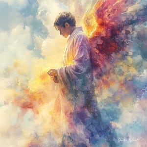 GUARDIAN ANGEL Art Print Angel Painting Archangel Art Angel Painting Art Christian Gift Angel Art Guardian Angel Wall Art Gift for Christian