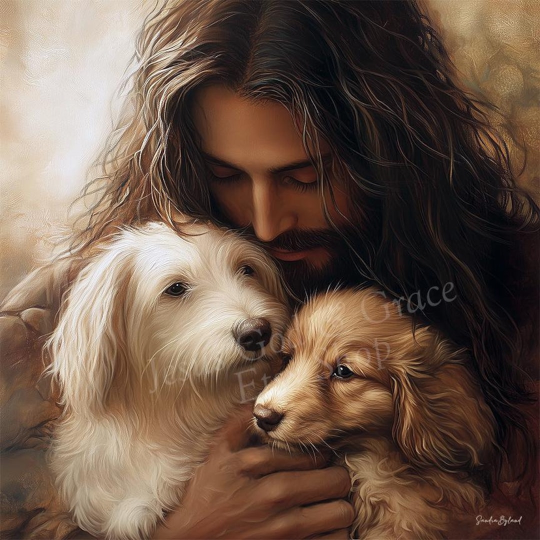 Jesus Blessing Dogs Canvas Print: Christian Dog Lover Gift