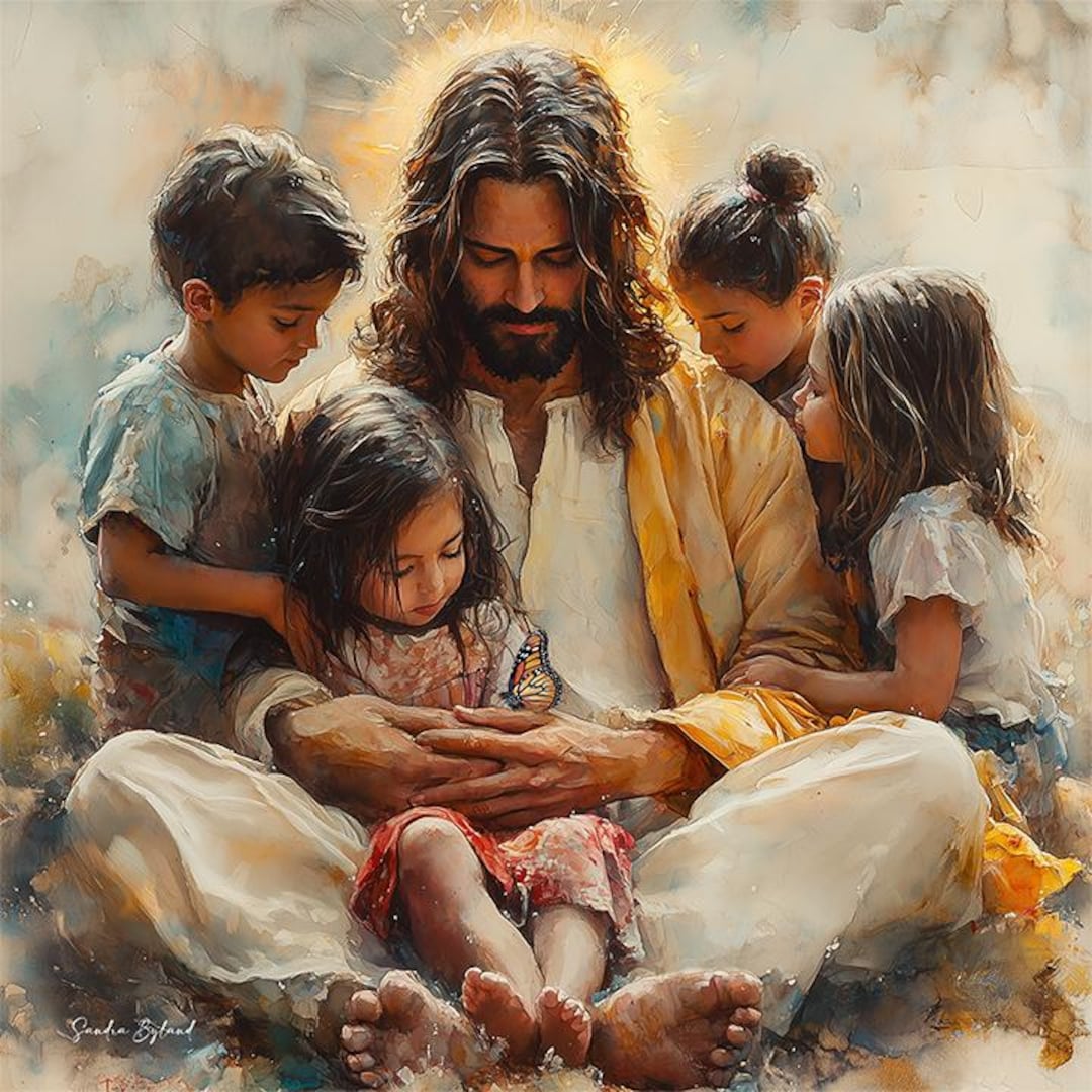 JESUS CHILDREN & BUTTERFLY Fine Art Archival Giclee Print Christ With