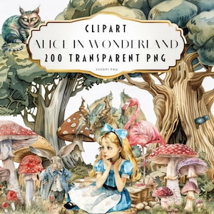 Alice au pays des merveilles Clipart aquarelle conte de fées Clipart conte de fées PNG aliceinwonderland Junk Journal Paper Crafts Digital Bundle Kit