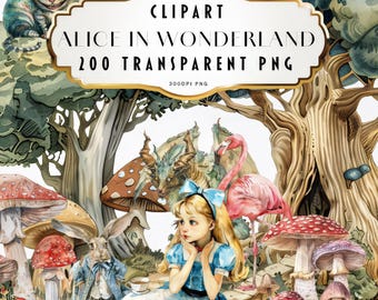 Alice in Wonderland Clipart Watercolour Fairytale Clipart Fairy tale PNG aliceinwonderland Junk Journal Paper Crafts Digital Bundle Kit