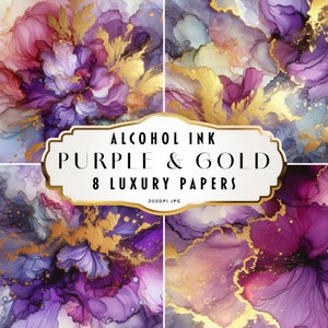 Motivo con inchiostro alcolico viola oro, sfondi scintillanti eleganti e glamour, texture di vernice liquida, carta digitale con inchiostro alcolico per sublimazione