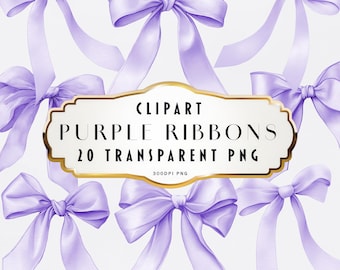 Pacchetto di clipart di nastri Coquette viola ad acquerello, nastri Coquette semplici, nastri pastello morbidi, cornici per matrimoni, nastri con fiocco, set di clipart