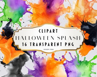 Clipart di schizzi di acquerello di Halloween, PNG astratto (download digitale)