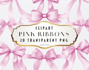 Pacchetto di clipart di nastri Coquette rosa acquerello, nastri Coquette semplici, nastri pastello morbidi, cornici per matrimoni, nastri con fiocco, set di clipart