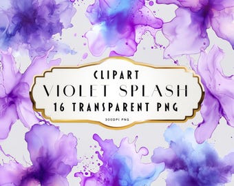 Clipart di schizzi di acquerello viola Clipart di inchiostro alcolico viola Clipart di acquerello astratto PNG Uso commerciale Download digitale