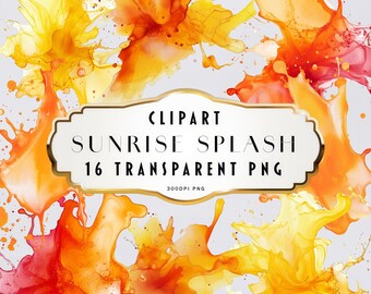 Alba Acquerello Splash Clipart Tramonto Giallo Caldo Inchiostro Alcolico Clipart Acquerello Astratto Clipart PNG Uso Commerciale Download Digitale