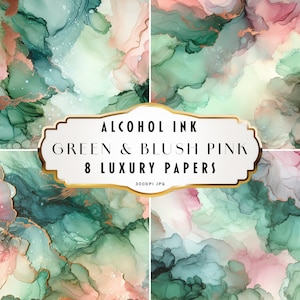 Motivo a inchiostro alcolico verde e rosa cipria, sfondi eleganti e glamour, texture di vernice liquida, sublimazione di carte digitali