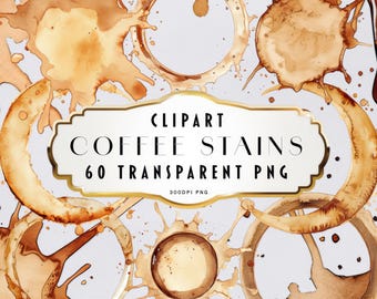 Imágenes prediseñadas de manchas de café, superposiciones digitales de anillos de café y espresso, descarga instantánea, café transparente de cafetería PNG