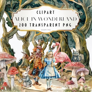 Aquarelle d'Alice aux pays des merveilles Clipart conte de fées Clipart conte de fées PNG aliceinwonderland Junk Journal Paper Crafts Digital Bundle Kit