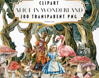 Watercolour Alice in Wonderland Clipart Fairytale Clipart Fairy tale PNG aliceinwonderland Junk Journal Paper Crafts Digital Bundle Kit