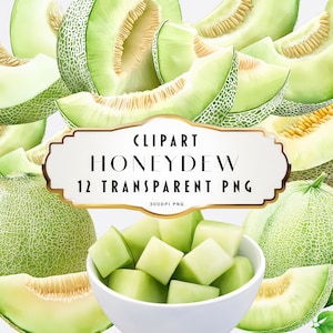 Aquarel honingdauw clipart PNG groene meloen fruit plakjes hele handgeschilderde zomer eten kunst digitale download commercieel gebruik illustratie set