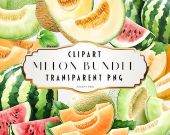 Pacchetto di clipart di melone ad acquerello PNG, anguria, melone cantalupo, melata, gallia, canarino, melone amaro, zucca di cera, uso commerciale, arte digitale di frutta
