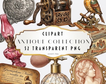 Collezione di clipart di acquerelli antichi, junk journal, arte retrò, antica, vintage, lavori di carta, pacchetto digitale PNG