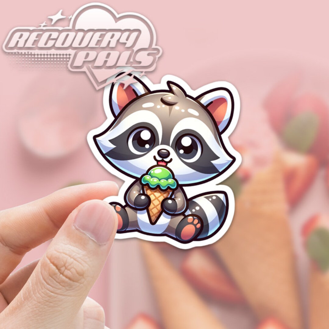 Raccoon Sticker Ice Cream Stickers Cute Sticker Kawaii Stickers Anime ...