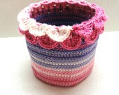Bowl/basket  pink/purple/white crocheted housewares bowl