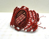Micro macrame bracelet dark red bracelet with polymer clay cabochon handmade jewelry