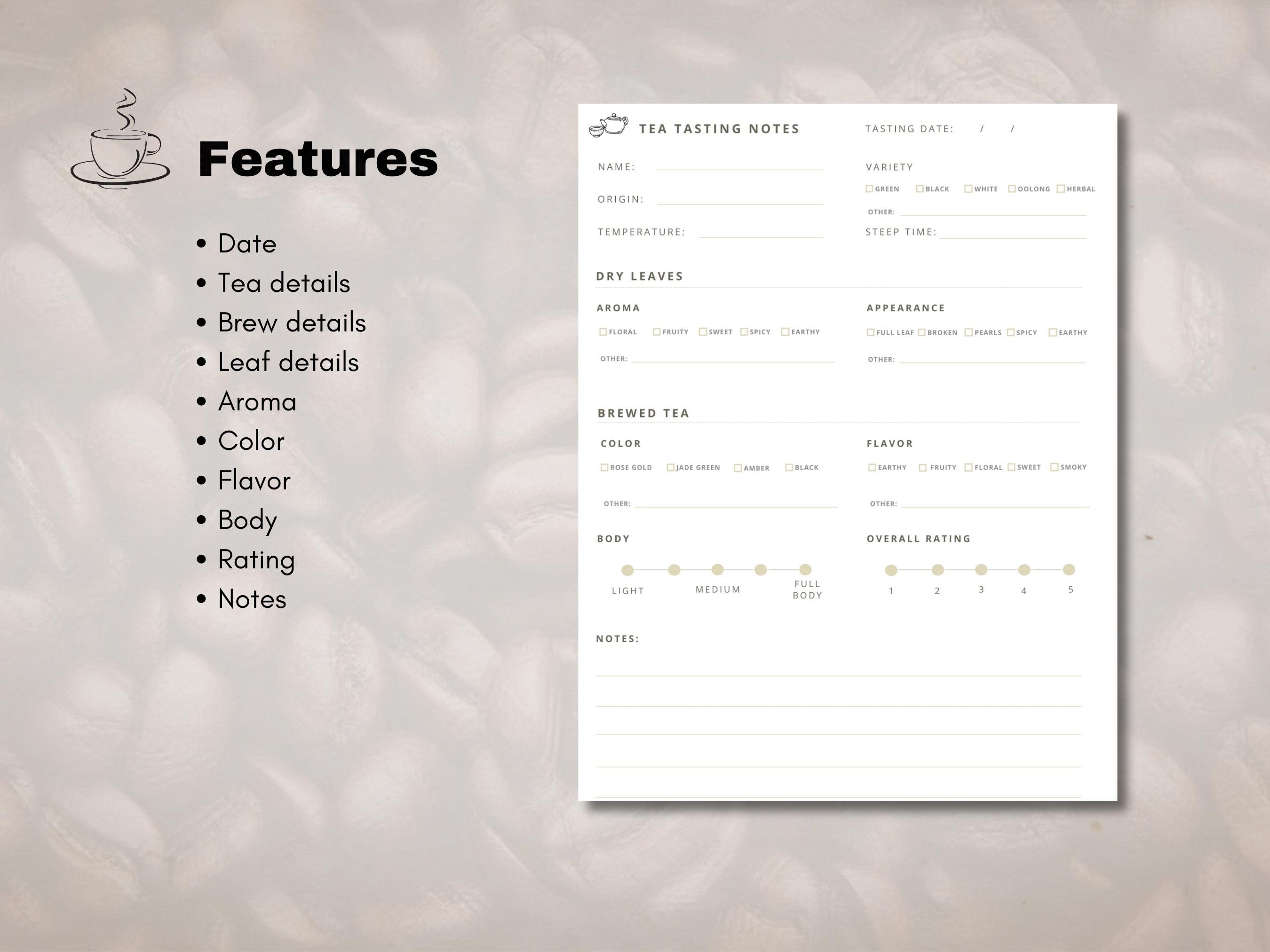 Printable Tea Tasting Notes | Tea Tasting Journal | Log | PDF Download ...