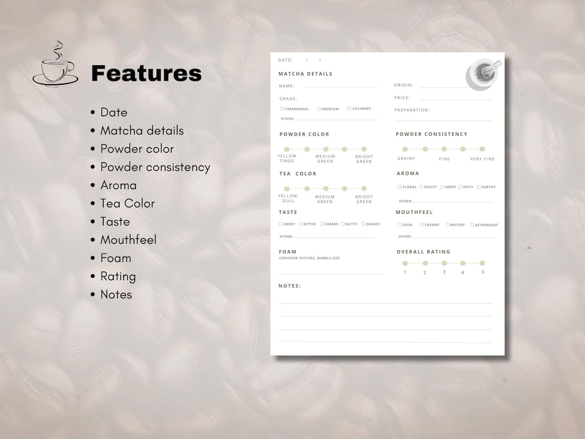 Printable Matcha Tasting Notes Journal (PDF Download) - Etsy