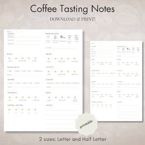 Notas de cata de café imprimibles, registro del diario de cata de café, descarga en PDF