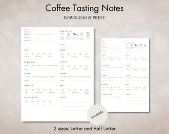 Printable coffee tasting notes, coffee tasting journal log PDF download