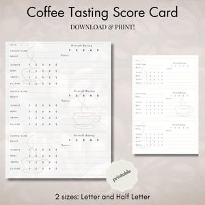 Kaffee Verkostungs Notizen zum Ausdrucken: PDF Log (Buchstabe & Halbschrift)