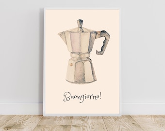 Vintage Moka Pot Coffee Print: Italian Espresso Art (Downloadable)