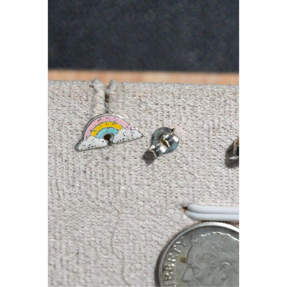 Rainbow Cloud Stud Earrings: Pastel Enamel Sterli… - image 3
