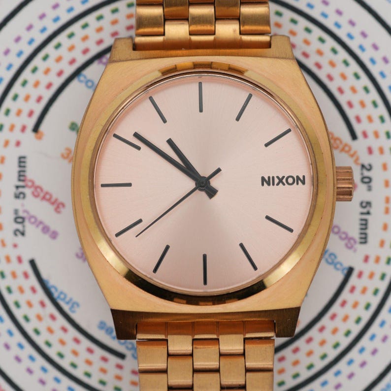 Nixon The Time Teller 37mm Minimalist Watch Salmon Pink Dial Rose Gold A045 image 2