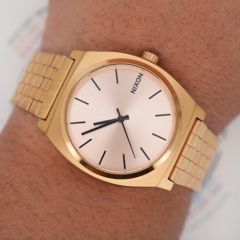Nixon The Time Teller 37mm Minimalist Watch Salmon Pink Dial Rose Gold A045 image 3
