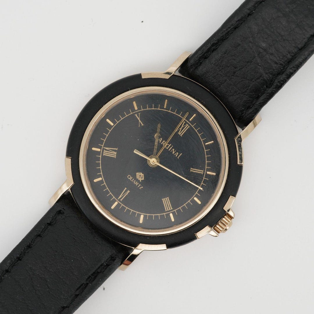 Cardinal 34mm Gold Black Dress Watch Poljot 1656H Quartz Running NOS ...