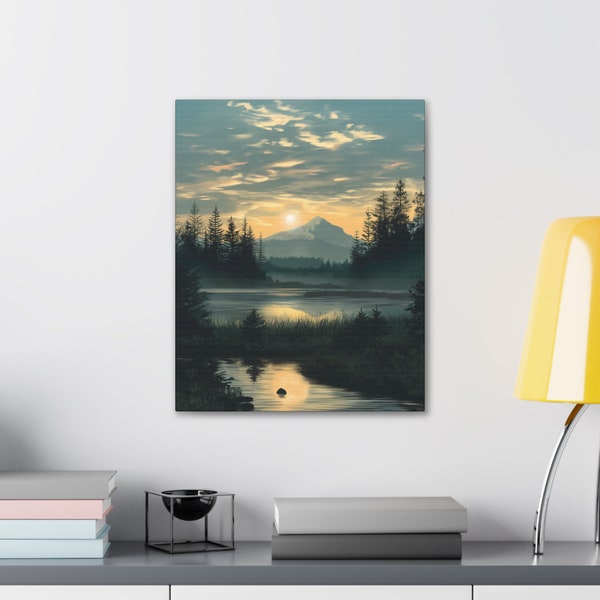 16x20 Nature Canvas Art, Serene Lake & Mountain Landscape,  Wall Decor, Housewarming Gift Idea