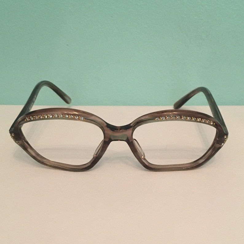 1960's Rhinestone Frame France Translucent Brown Eyeglasses Unique