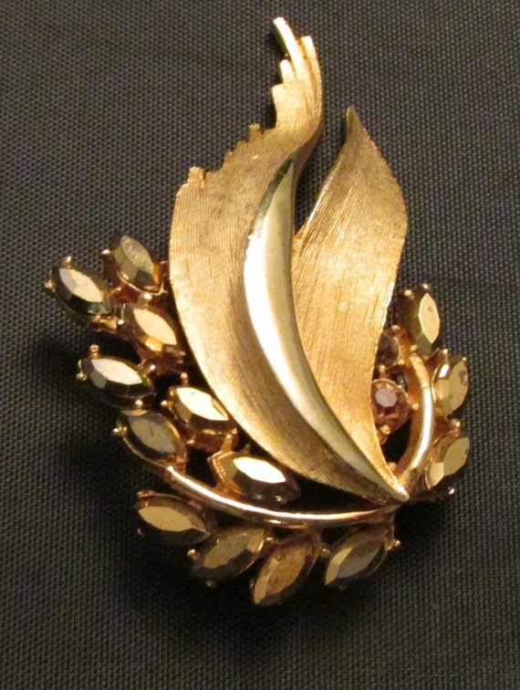 B.S.K Brooch Pin Gold Tone with Rhinestone True Vintage Etsy