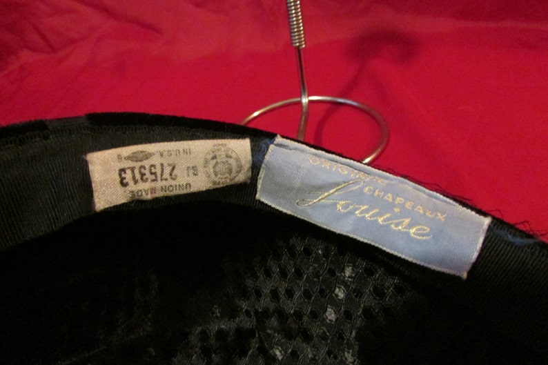 RECENTLY REDUCED Louise Pill Box Hat 1950/'s Union Made Black Velvet Pill Box Hat with Netting
