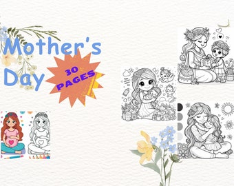 Pages of 30 Mother's Day Themed Children's Coloring that Can be Downloaded Instantly - A Fun and Creative Digital Package”