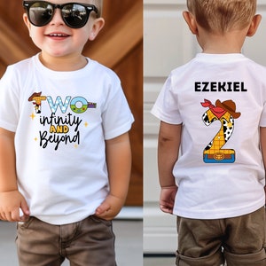 Two Infinity And Beyond Birthday T-Shirt, Toy Story Theme Party, Woody Personalized T-Shirt, Custom Name 2nd Birthday T-Shirts