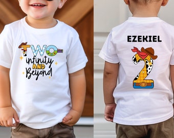 Two Infinity And Beyond Birthday T-Shirt, Toy Story Theme Party, Woody Personalized T-Shirt, Custom Name 2nd Birthday T-Shirts
