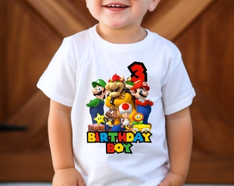 Personalized Super Mario Birthday Shirt, Super Mario Family Shirts, Birthday Party Shirt, Custom Super Mario Birthday Toddler T-Shirt