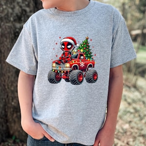 Superhero Monster Truck Christmas Shirt,  Santa Truck Shirt,  Kids Christmas T-shirt, Red Monster Truck Toddler, Superhero Christmas Shirt