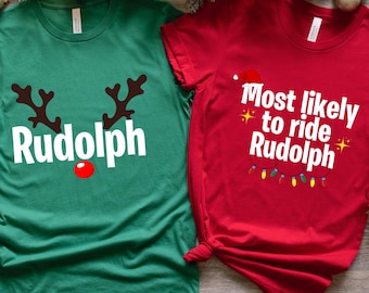 Rudolph Christmas Couple Shirt: Funny Matching Reindeer Pajamas