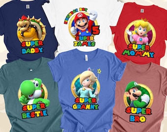 Personalized Super Mario Birthday Shirt Family Matching Tees Custom Kids Party Outfit Gift