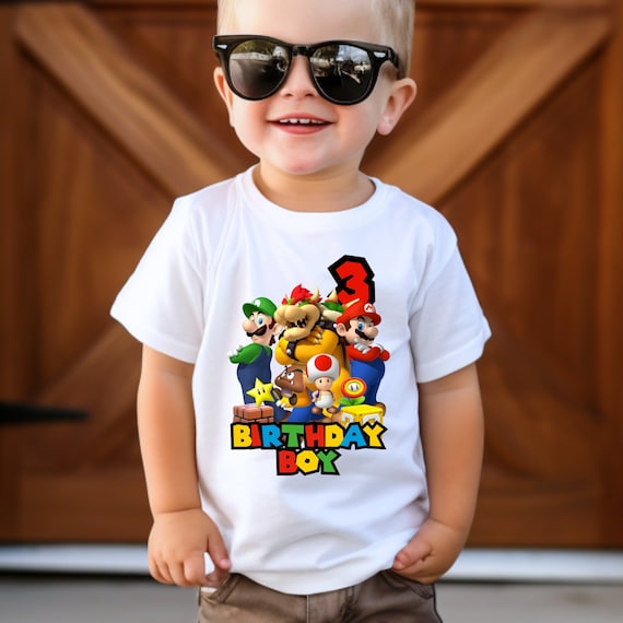 Super Mario Luigi Birthday Personalised Cotton Kids T-Shirt – Custom Age & Name, Short Sleeve