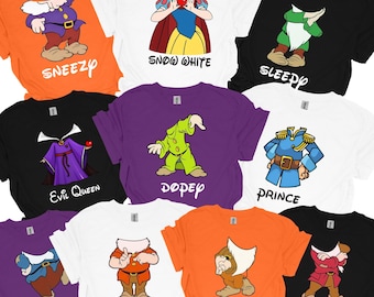 Seven Dwarfs Group Costume Shirts for Halloween, Family Matching Outfits,  Character Gifts