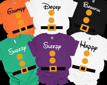 Seven Dwarfs Custome Group Shirts, Halloween 7 Dwarfs ,Cosplay Costume, Halloween Costume Group T Shirt, Matching Group Shirt