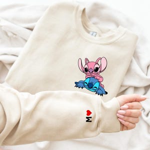 Personalized Stitch and Angel Hoodie, Custom Couple Sweatshirt, Valentine Gift, Disney Love Sweater,  Stitch Angel Valentines Sweatshirt